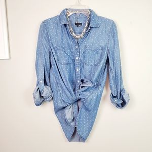 Talbots Denim Button Down Top w/ Hearts Design